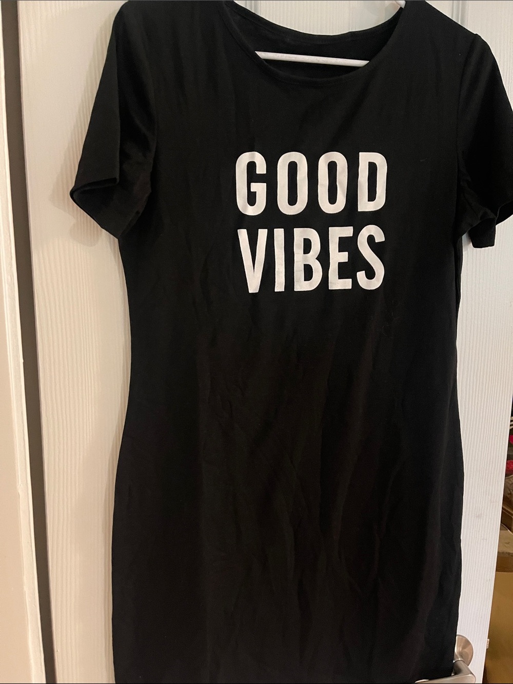 New 



Black Tee Dress with White "GOOD VIBES" Graphic